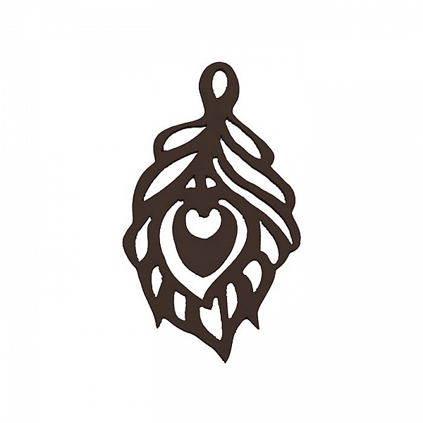 Carved Wood Cut Out Leaf Pendant (51x30mm) Black - PK1