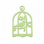 Green Hand Carved Wood Bird in Cage Pendant 32x50mm PK1