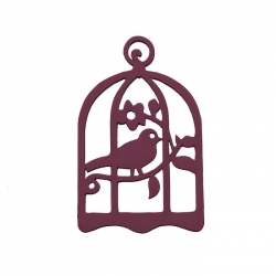 Hand Carved Wood Bird Cage Pendant Maroon 32x50mm - PK1