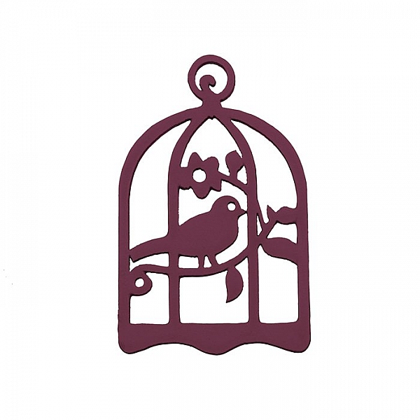 Hand Carved Wood Bird Cage Pendant Maroon 32x50mm - PK1