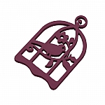 Hand Carved Wood Bird Cage Pendant Maroon 32x50mm - PK1