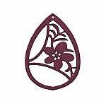 Carved Wood Flower Teardrop Pendant Maroon 38x52mm PK1