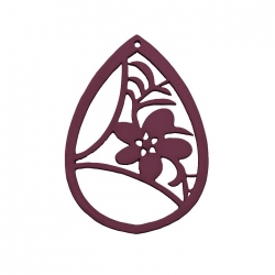 Carved Wood Flower Teardrop Pendant Maroon 38x52mm PK1