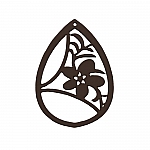 Carved Wood Flower Teardrop Pendant Black 38x52mm PK1