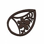Carved Wood Flower Teardrop Pendant Black 38x52mm PK1