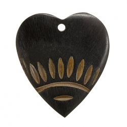 Natural Black Bone/Horn Tribal Heart Pendant 50mm PK1