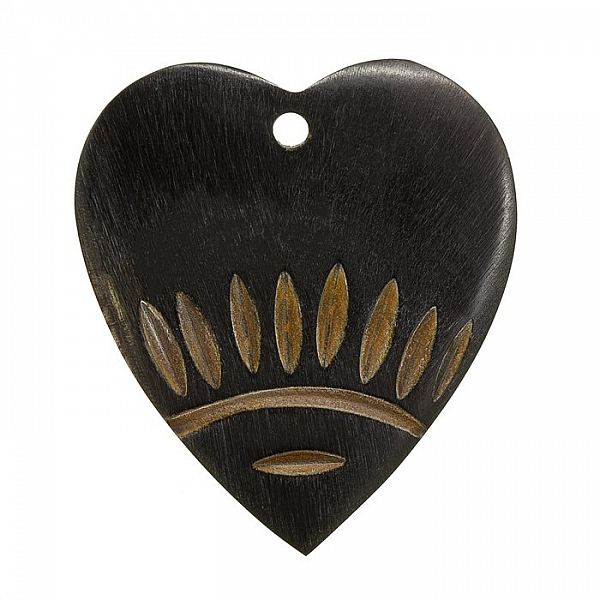Natural Black Bone/Horn Tribal Heart Pendant 50mm PK1
