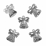Antique Silver Plated Bell Pendant Charms 17x19mm PK5
