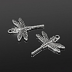 Tibetan Dragonfly Metal Pendant Antique Silver 32mm PK2 