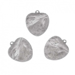 Hammered Flat Heart Charms Antique Silver 20x18mm (PK3)