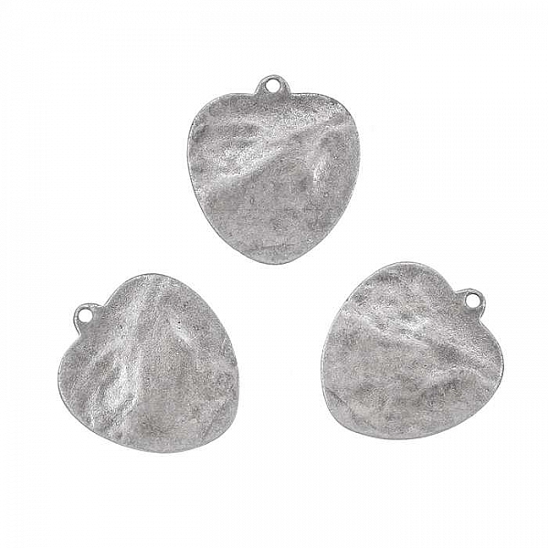 Hammered Flat Heart Charms Antique Silver 20x18mm (PK3)