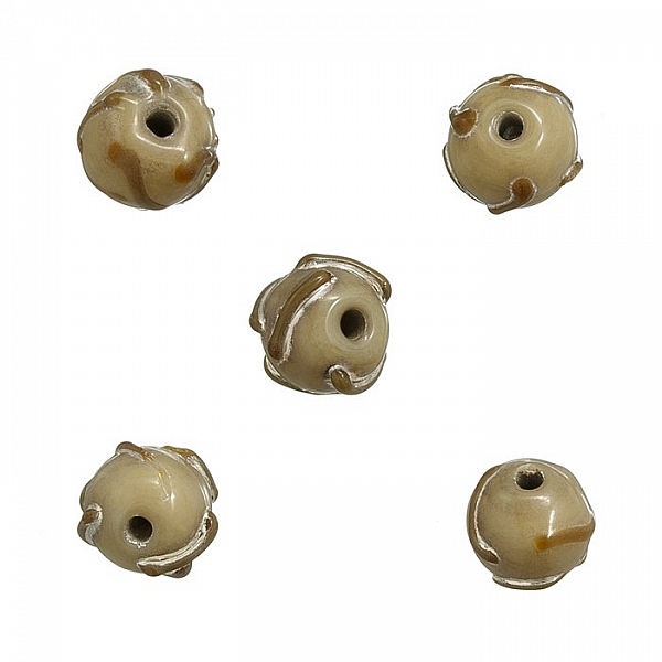 Opaque Patterned Lampwork Glass Beads 12mm Beige (PK5)