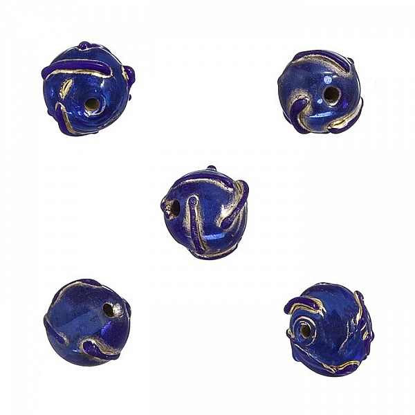 Trans. Dk Blue Patterned Lampwork Glass Beads 12mm PK5