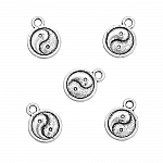 Antique Silver "Yin Yang" Round Pendants 13x10mm PK5