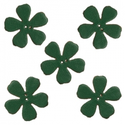 Green Leather Flower Die Cut 2 Hole Charms 25mm (PK5)
