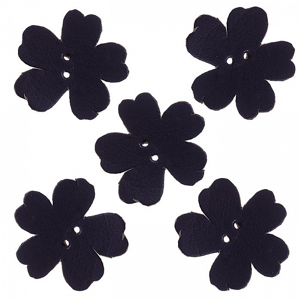 Blue Leather Flower Die Cut 2 Hole Charms 25mm (PK5)
