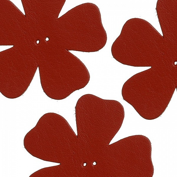 Large Red Leather Flower Die Cut 2 Hole Charms 55mm PK3