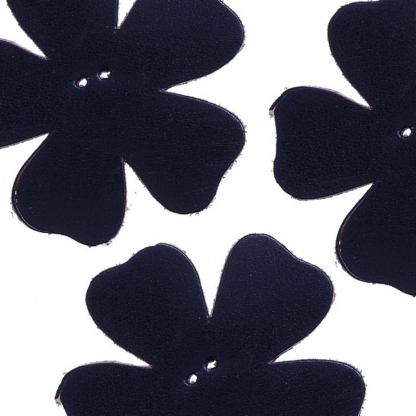 Large Blue Leather Flower Die Cut 2 Hole Charm 55mm PK3