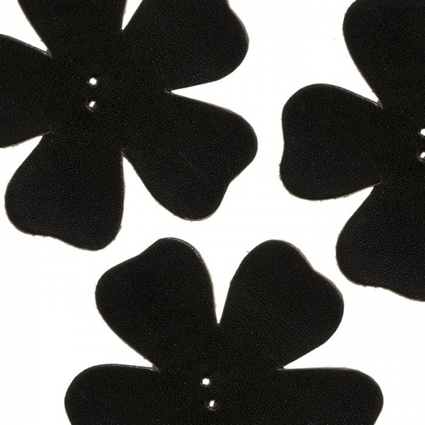 Large Black Leather Die Cut Flower Charms - 55mm (PK3)