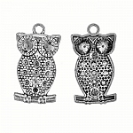 Tibetan Silver Owl Chaton Setting Pendants 34mm (PK2)