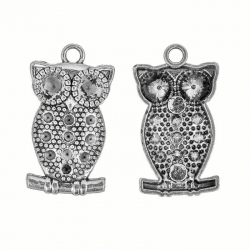 Tibetan Silver Owl Chaton Setting Pendants 34mm (PK2)