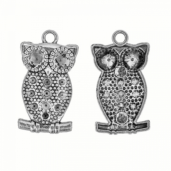 Tibetan Silver Owl Chaton Setting Pendants 34mm (PK2)