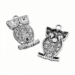 Tibetan Silver Owl Chaton Setting Pendants 34mm (PK2)