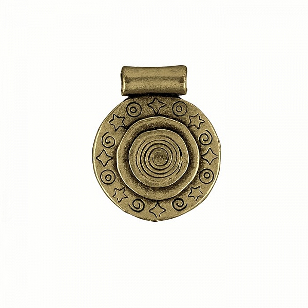 Round Disc Brass Metal Amulet Stars and Swirls 27mm PK1