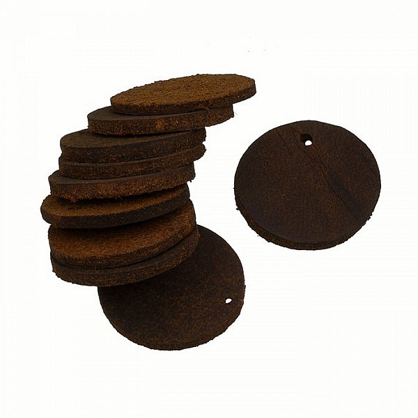 Brown Leather Round Tag Charm/Pendant Backing 25mm PK10