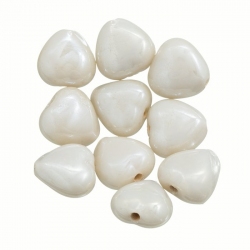 Shiny Ivory Pearl Luster Glass Heart Beads 13mm PK10