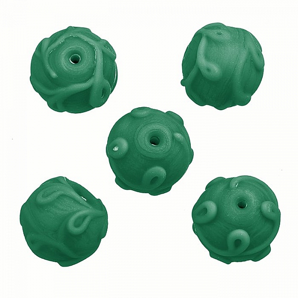 Lampwork Swirl Pattern Matte Green Glass Beads 17mm PK5