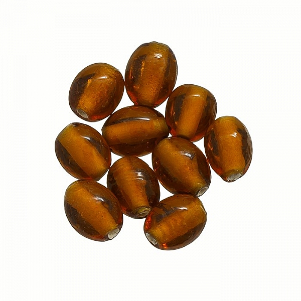 Handmade Transparent Orange Oval Glass Bead 11x9mm PK10