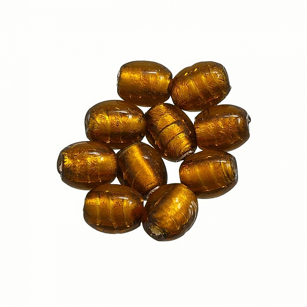 Silver Lined Amber Orange Oval Glass Beads 10mm (PK10)
