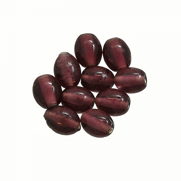 Transparent Purple Oval Handmade Glass Bead 9x7mm PK10