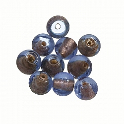 Lampwork Glitter Foil Blue Round Glass Beads 9mm PK10