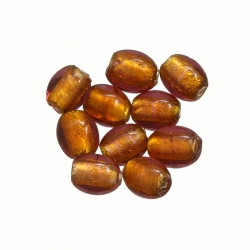 Silver Lined Pink/Orange Oval Glass Beads 10mm (PK10)