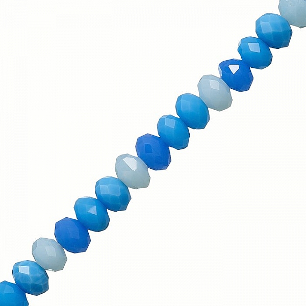 Variegated Blue Faceted Crystal 10mm Rondelle Beads 6" Strand