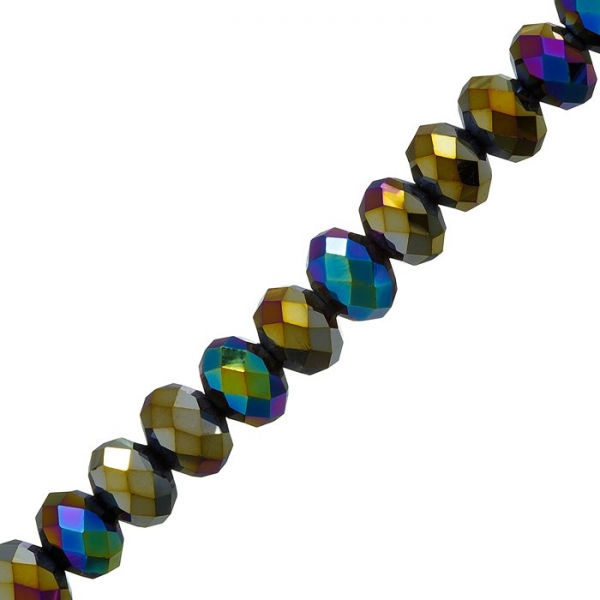 10mm Faceted Crystal Rondelles Rainbow Metallic Iris 8"