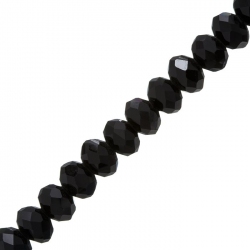 Faceted Crystal Glass Rondelle Beads (12x8mm) Black 8" Strand