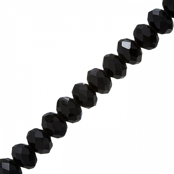 Faceted Crystal Glass Rondelle Beads (12x8mm) Black 8" Strand