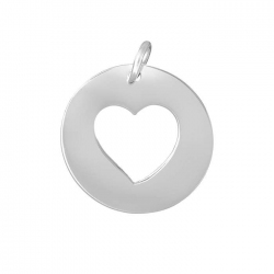 Cut Out Heart Disc Pendant 20mm Sterling Silver 925 PK1