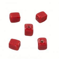 Handmade 7x9mm Shiny Opaque Red Cuboid Glass Beads (PK5)