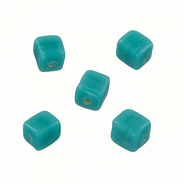 Handmade 7x9mm Opaque Turquoise Cuboid Glass Beads PK5
