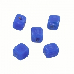 Handmade 7x9mm Shiny Opaque Blue Cuboid Glass Beads PK5