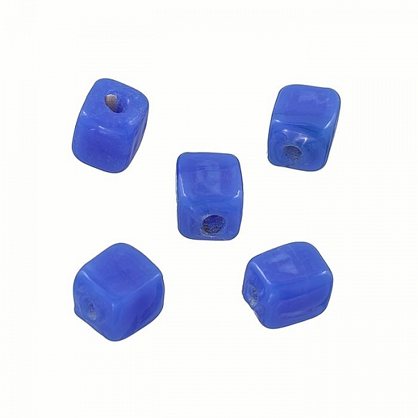Handmade 7x9mm Shiny Opaque Blue Cuboid Glass Beads PK5