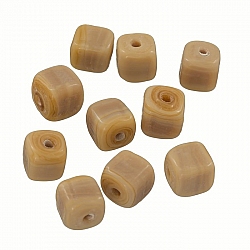 Handmade Cube Glass Bead Shiny Opaque Lt Brown 8mm PK10