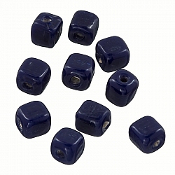 Handmade Cube Glass Beads Shiny Opaque Dk Blue 8mm PK10