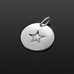 Disc Charm With Etched Star 925 Sterling Silver (12mm)