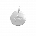 Disc Charm With Etched Star 925 Sterling Silver (12mm)