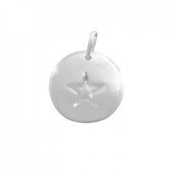 Disc Charm With Etched Star 925 Sterling Silver (12mm)